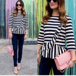 J.Crew striped ruffle 3/4 sleeve blouse